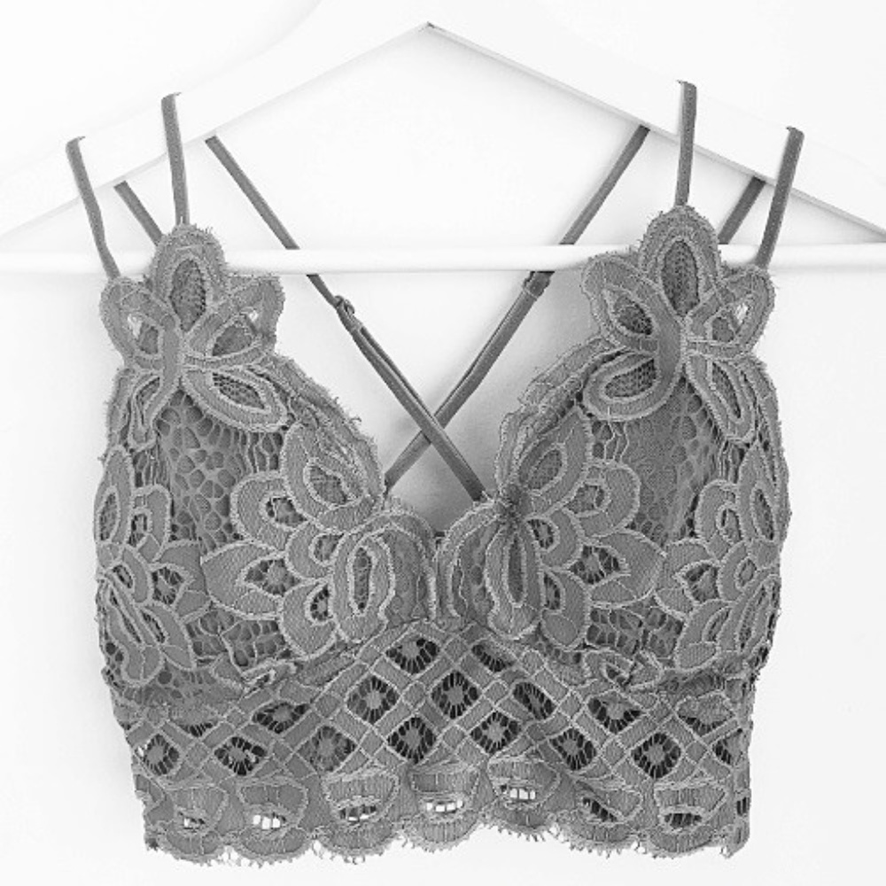 XOXO Scalloped Lace Bralette - Dark Grey